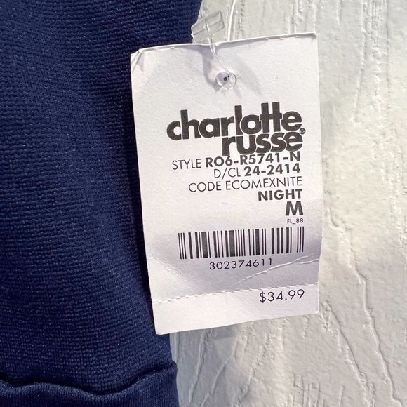 Charlotte Russe Women's Navy Blue Scalloped Skater Dress Size M - Picture 10 of 14